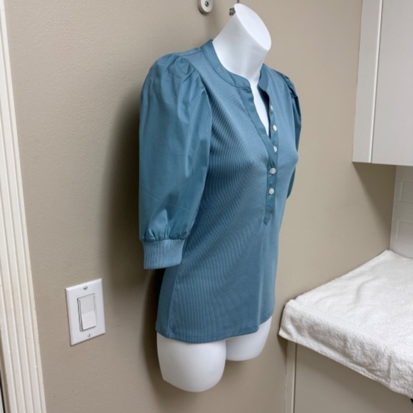 NEW! Veronica Beard Coralee Puff Sleeve Top Sea Glass Blue Size XS - $198 - Picture 6 of 14